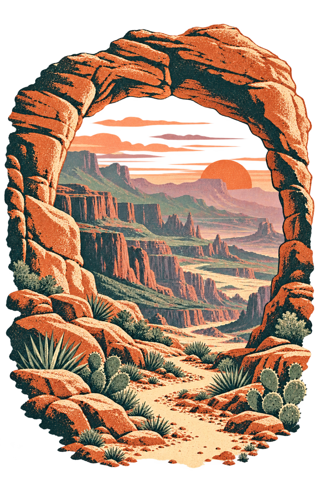 YebYeb Desert Stone Arch graphic hoodie artwork – design preview