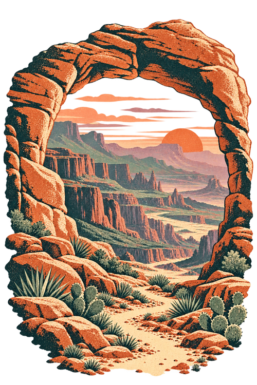 YebYeb Desert Stone Arch graphic hoodie artwork – design preview