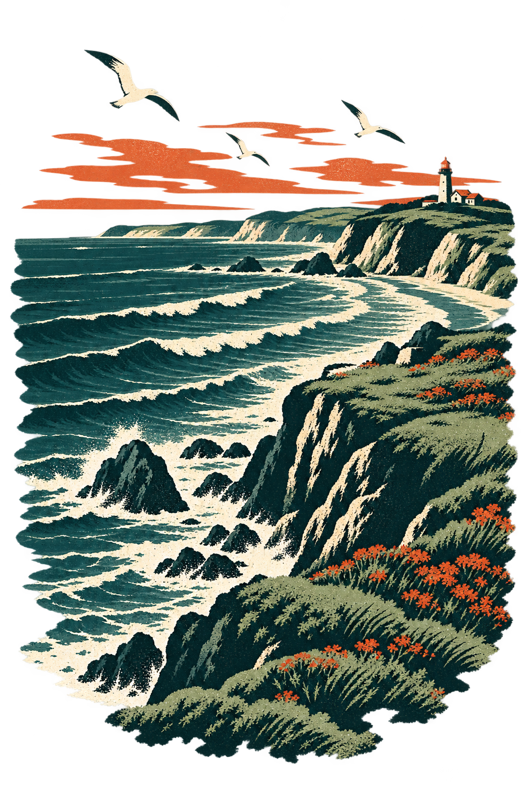 YebYeb Coastal Headland graphic hoodie artwork – design preview