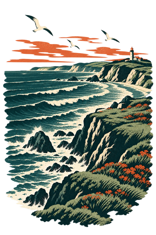 YebYeb Coastal Headland graphic hoodie artwork – design preview